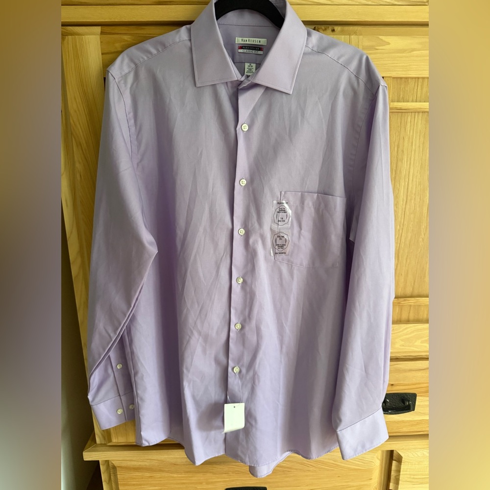 Van Heusen Dress Shirt Men 16 34/35 Purple Flex Collar Classic Fit NWT